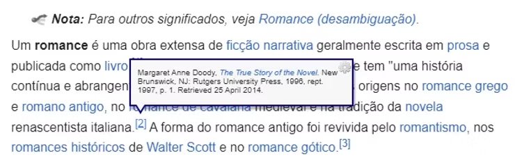 Referência ao livro The True Story of the Novel, de Margaret Anne Doody