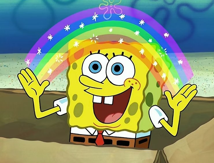 Meme do Bob Esponja com arco-íris