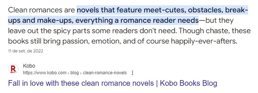 Print de blog definindo 'clean romances' como histórias sem as partes picantes