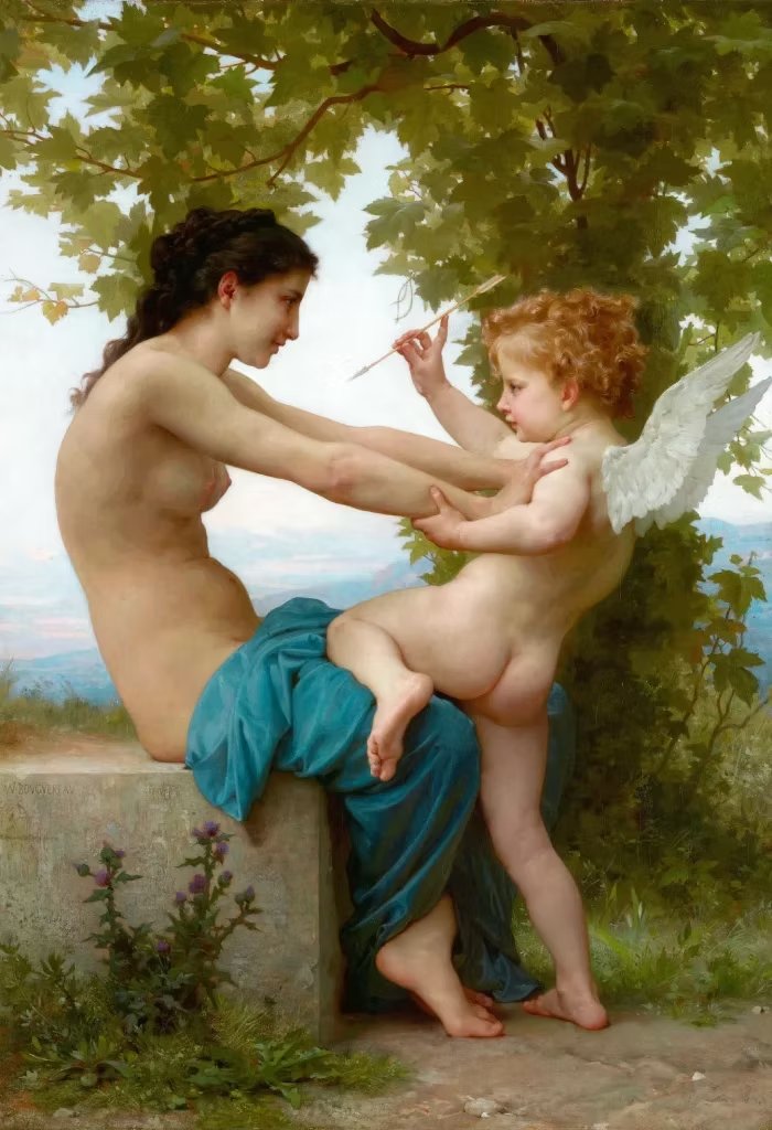 Jovem se defendendo de Eros, pintura de William-Adolphe Bouguereau