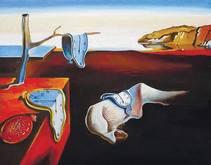 A Persistência da Memória (1931), pintura de Salvador Dalí com relógios derretendo